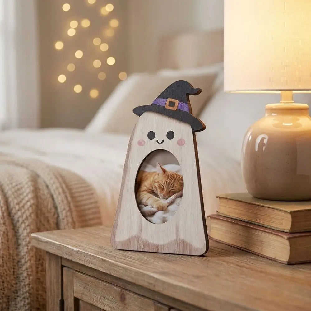 Desktop Decoration Cute Halloween Ghost Picture Frame Wooden Handmade Desktop Ghost Ornament Rustic Tabletop Frame Dorm Decor