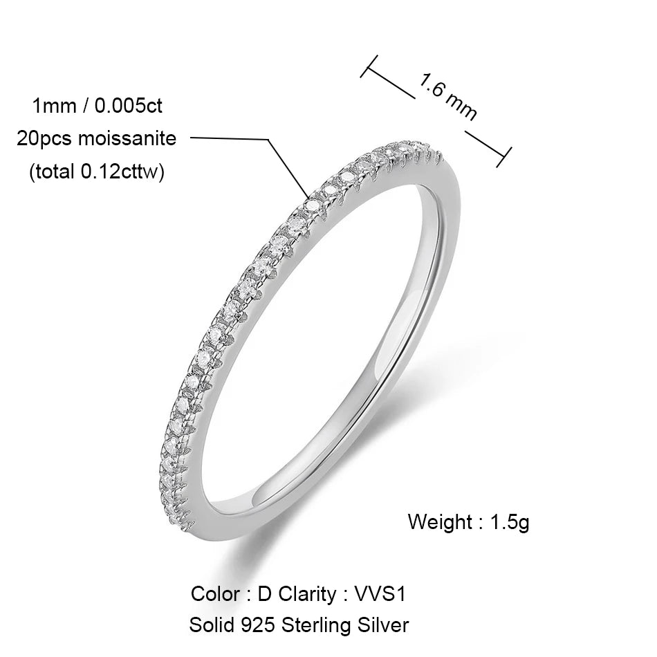 ALLNOEL 2mm Full Eternity Moissanite Wedding Band 925 Sterling Silver D Color VVS1 Stackable Ring For Women Fine Jewelry