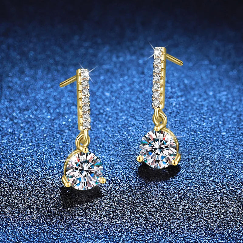 Luxury 100% Real 18k Gold Women's Diamond Earrings Moissanite Earrings 2 karat Three-Claw Fashion Earrings