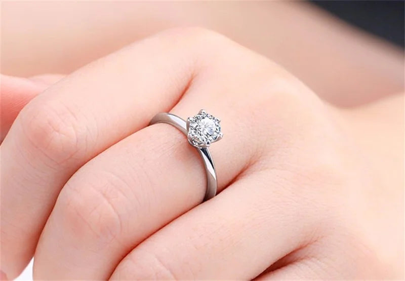With Credentials White Gold Color Tibetan Silver Ring Classic 2.0ct Zirconia Diamand Wedding Band Women Gift Jewelry Accessories