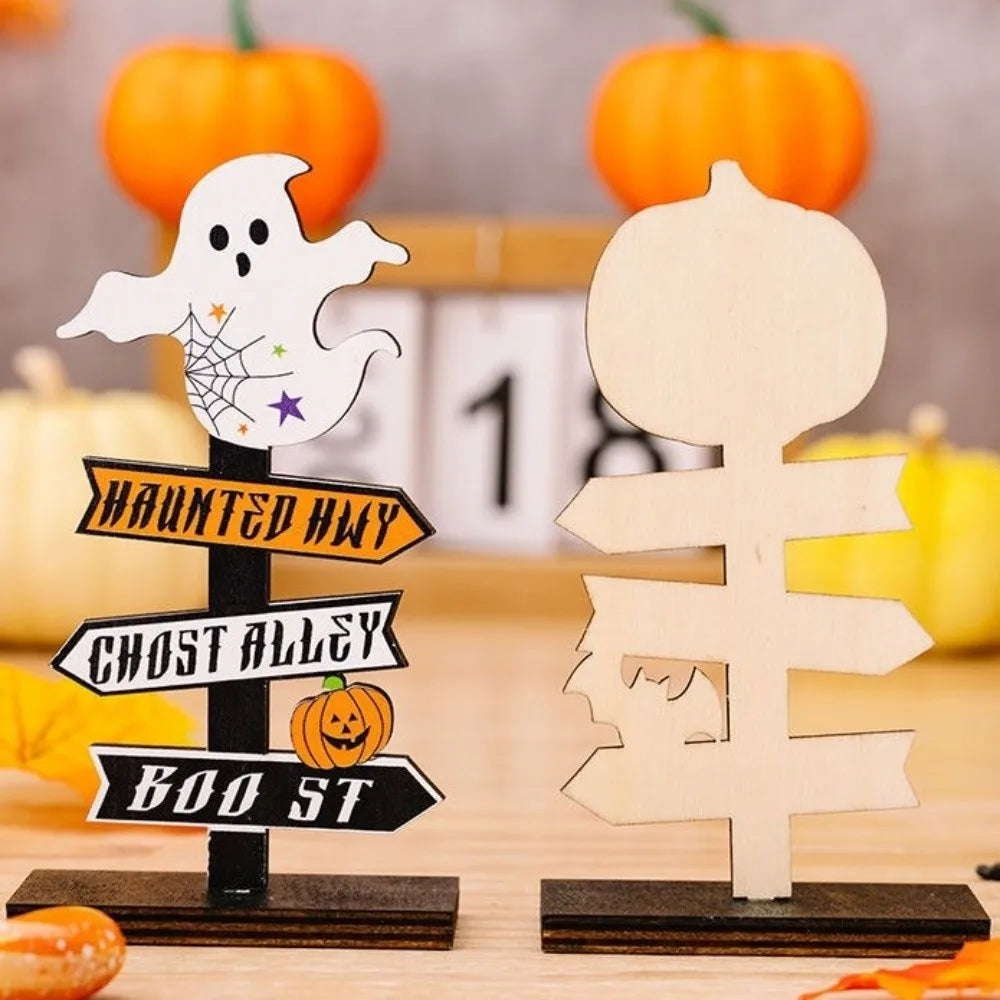 Gothic Style Halloween Ghost Ornament Handmade Wood Pumpkin Ghost Decor Atmosphere Decor Wooden Desktop Ornament Halloween Party