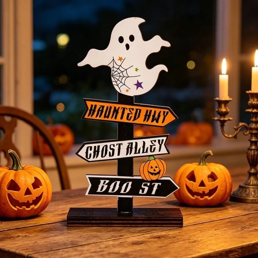 Gothic Style Halloween Ghost Ornament Handmade Wood Pumpkin Ghost Decor Atmosphere Decor Wooden Desktop Ornament Halloween Party