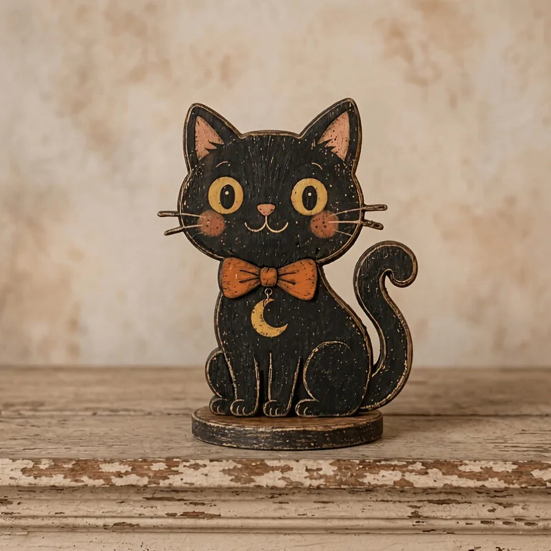 6-Piece Retro Halloween Wooden Decor – Ghost, Pumpkin, Black Cat, Skull, Witch & Owl – Farmhouse Home Party Decor & Gift