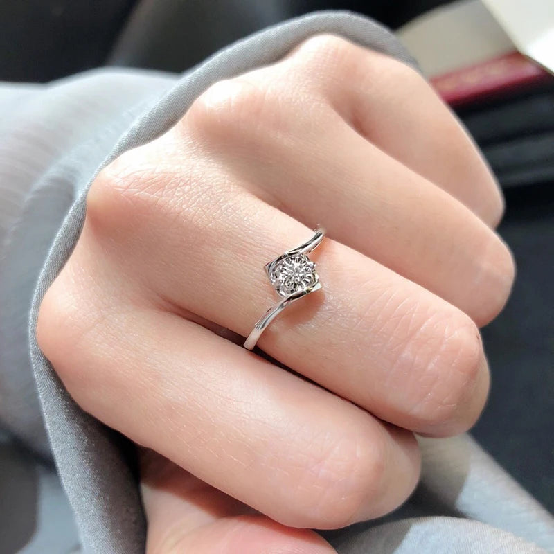 With Credentials Pure White Gold Color Tibetan Silver Rings for Women Round 8mm 2ct Cubic Zircon Rings Wedding Band Gift Jewelry