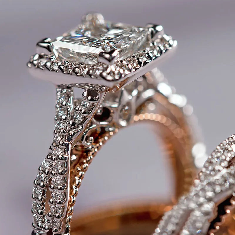 18K Rose Gold Couple Lab Diamond Ring sets Party Wedding band Rings for Women Men Promise Engagement Jewelry