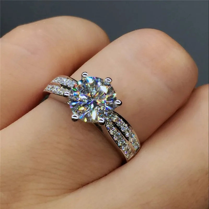 With Credentials White Gold Color Tibetan Silver Ring Classic 2.0ct Zirconia Diamand Wedding Band Women Gift Jewelry Accessories