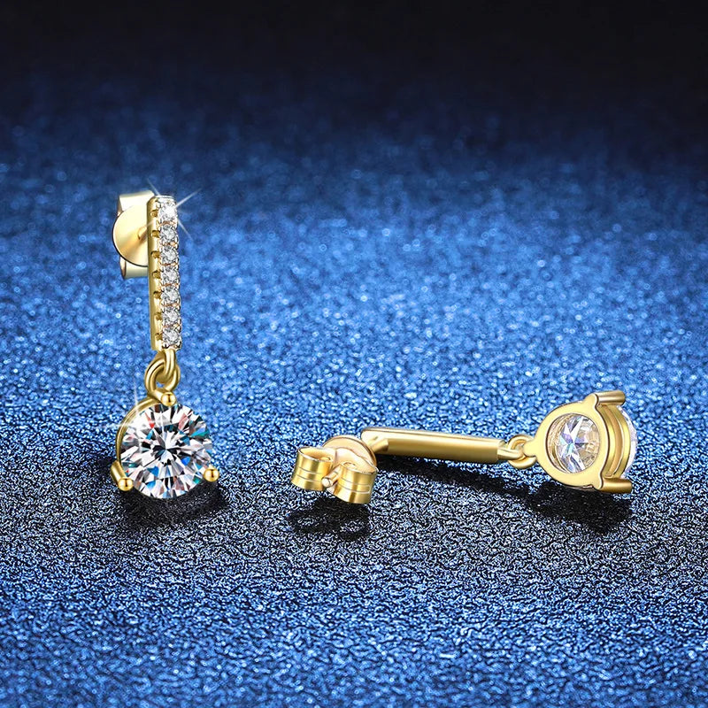 Luxury 100% Real 18k Gold Women's Diamond Earrings Moissanite Earrings 2 karat Three-Claw Fashion Earrings