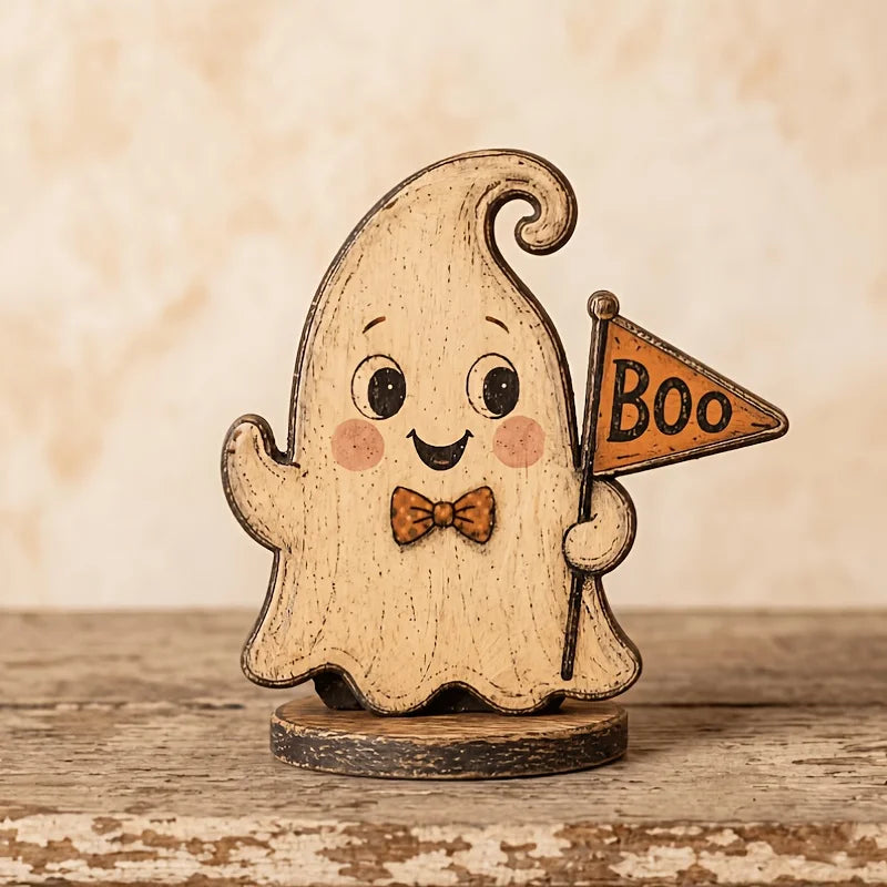 6-Piece Retro Halloween Wooden Decor – Ghost, Pumpkin, Black Cat, Skull, Witch & Owl – Farmhouse Home Party Decor & Gift
