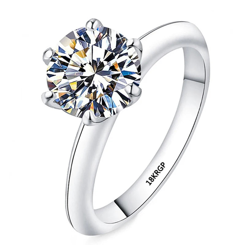 With Credentials Never Fade Pure White Gold Color Rings Women Solitaire Round 2.0ct Cubic Zircon Wedding Band Bridal Jewelry