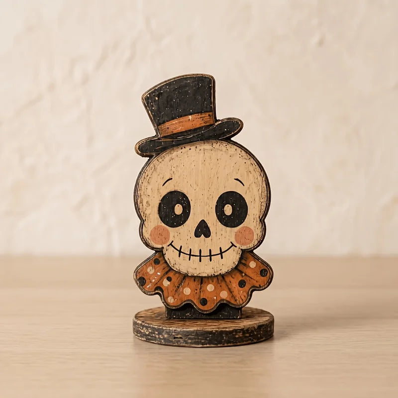 6-Piece Retro Halloween Wooden Decor – Ghost, Pumpkin, Black Cat, Skull, Witch & Owl – Farmhouse Home Party Decor & Gift