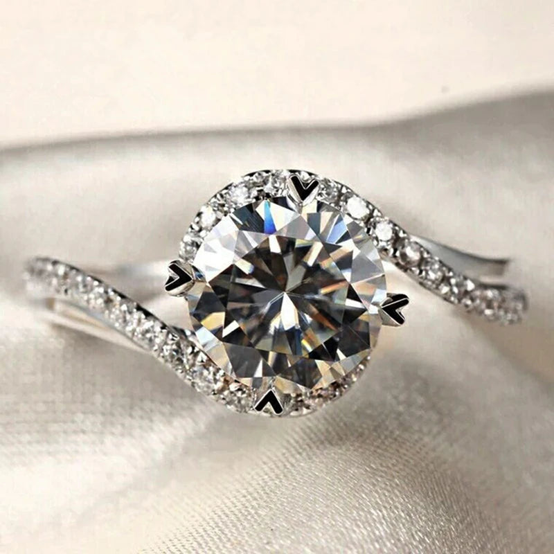 With Credentials White Gold Color Tibetan Silver Ring Classic 2.0ct Zirconia Diamand Wedding Band Women Gift Jewelry Accessories