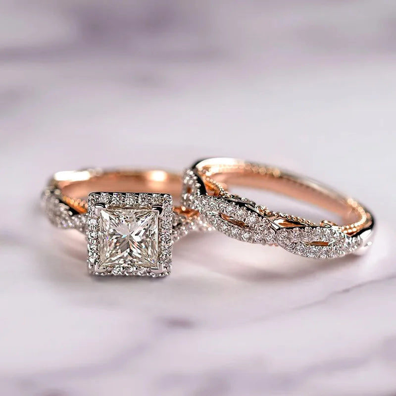 18K Rose Gold Couple Lab Diamond Ring sets Party Wedding band Rings for Women Men Promise Engagement Jewelry
