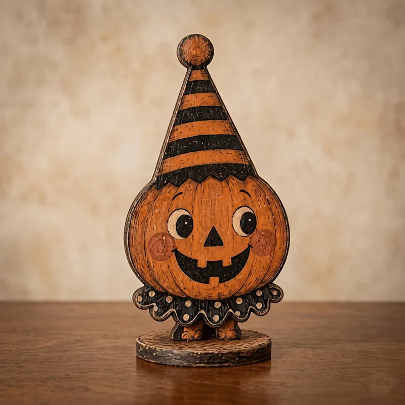 6-Piece Retro Halloween Wooden Decor – Ghost, Pumpkin, Black Cat, Skull, Witch & Owl – Farmhouse Home Party Decor & Gift