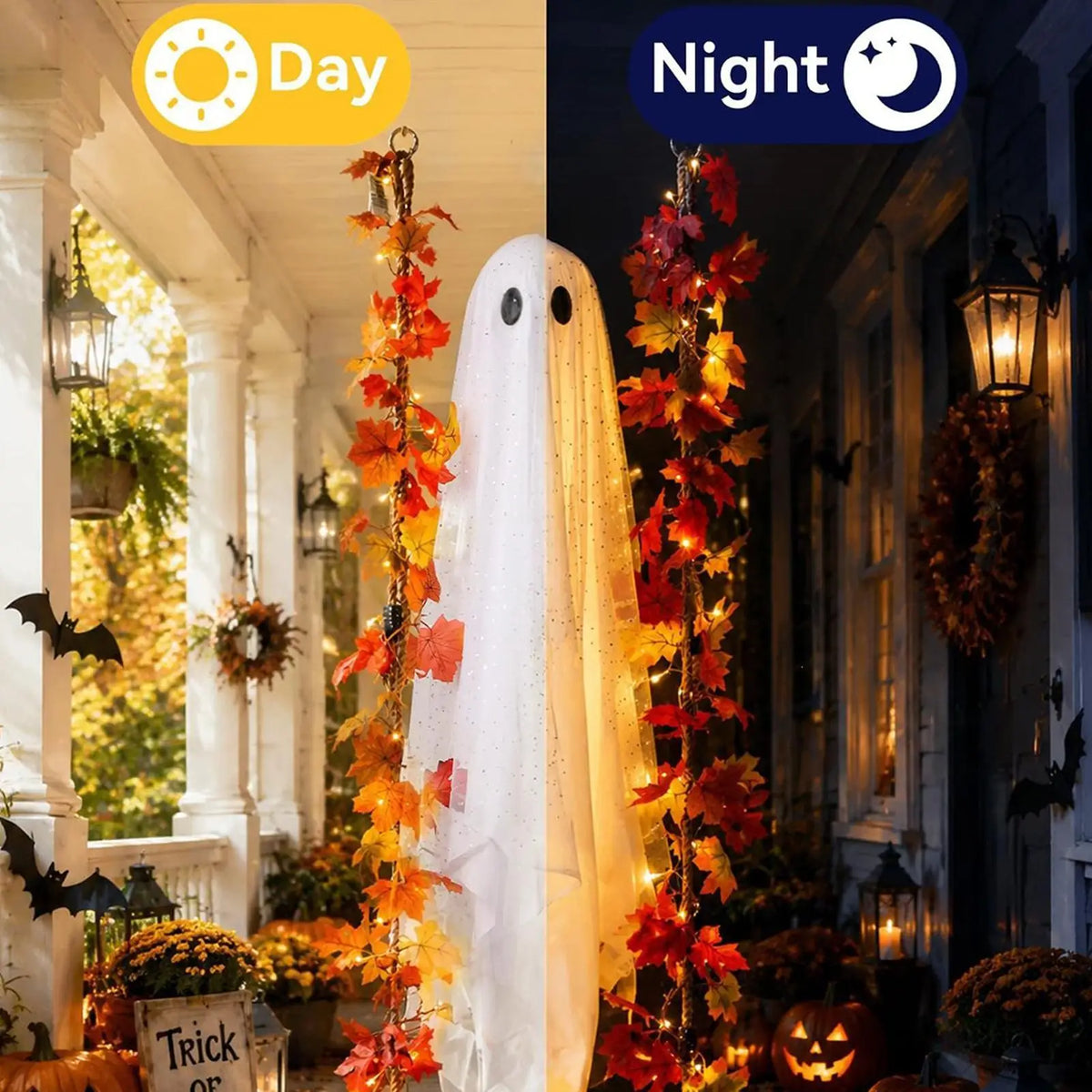 Halloween Porch Decor Glowing Swinging Ghost Prop Halloween Hanging Swing Ghost Decoration with Witch Hat Light-up for Yard