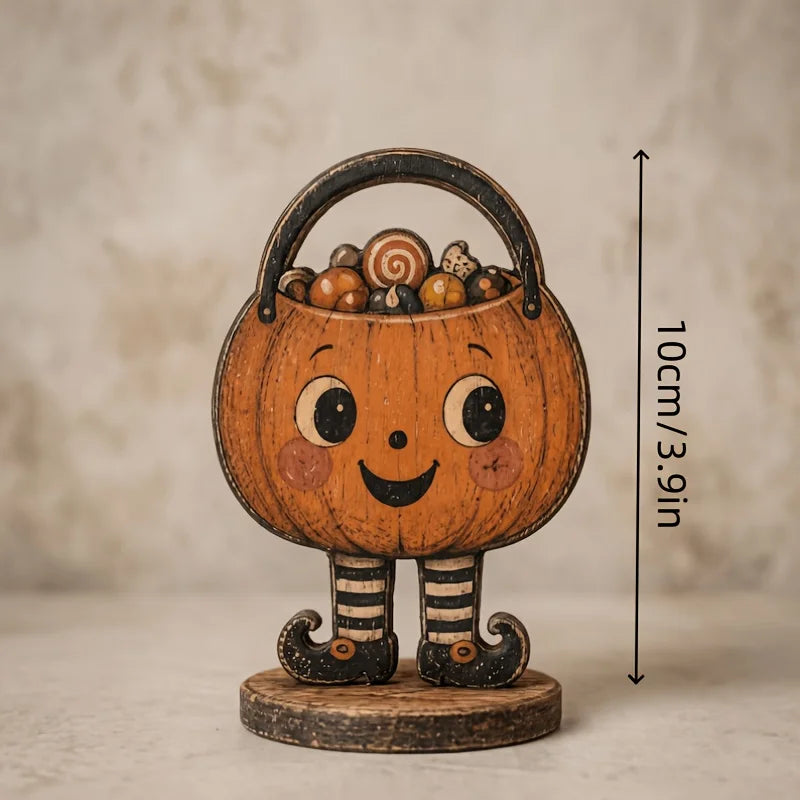 6-Piece Retro Halloween Wooden Decor – Ghost, Pumpkin, Black Cat, Skull, Witch & Owl – Farmhouse Home Party Decor & Gift